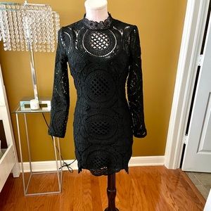 Nellis Black Long Sleeve Crochet Dress Sz S